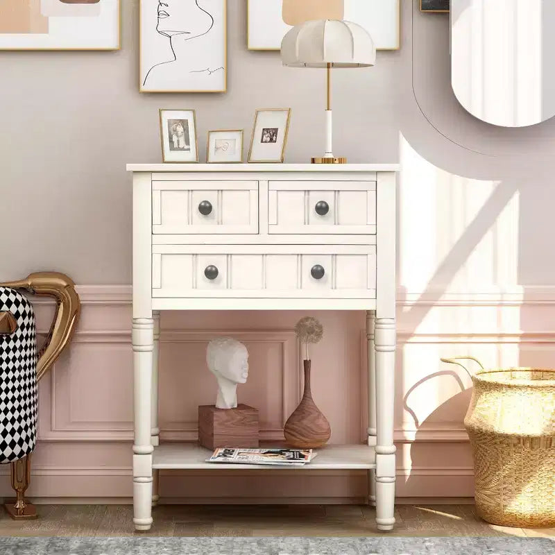 Console étroite de 60 cm avec 3 tiroirs et étagère, table d'appoint pour petite entrée ou salon