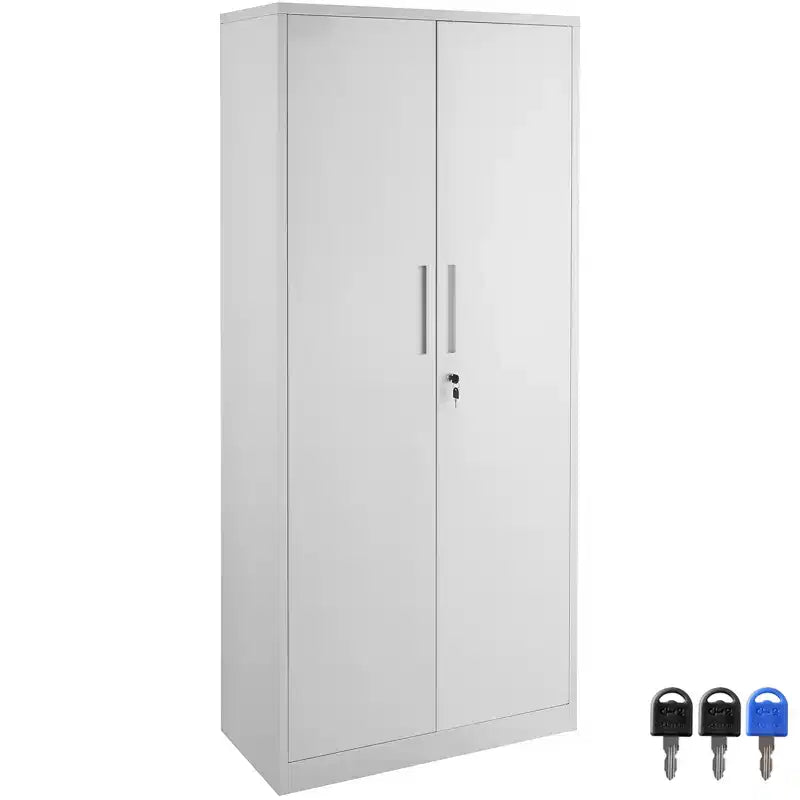 Armoire de rangement en métal VEVOR, armoire de rangement en acier verrouillable avec 2 portes magnétiques et 4 étagères réglables, armoire métallique de 71'' de capacité 200 lbs, blanche