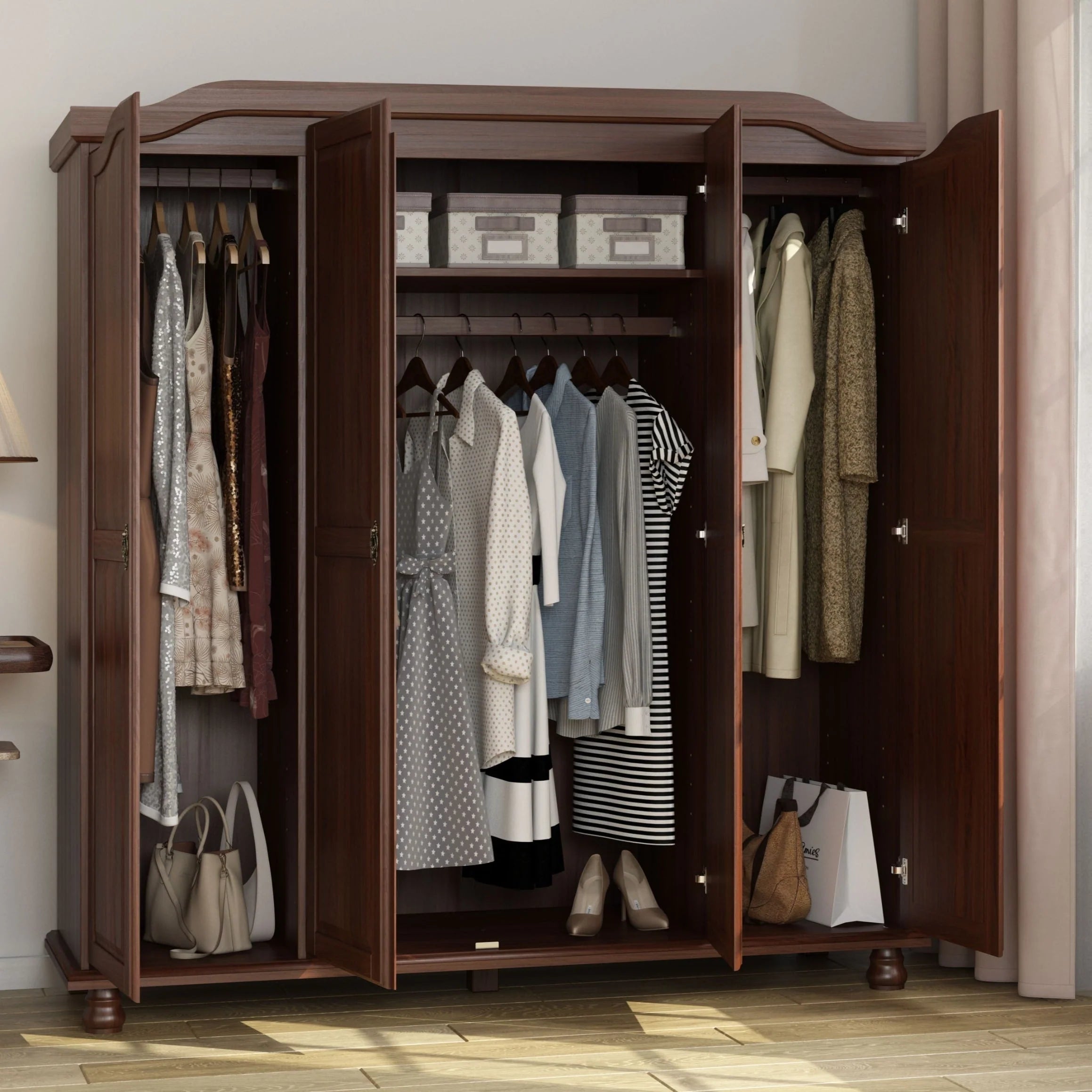 Palace Imports Kyle Armoire 4 portes 100 % en bois massif avec portes en bois massif ou portes miroir