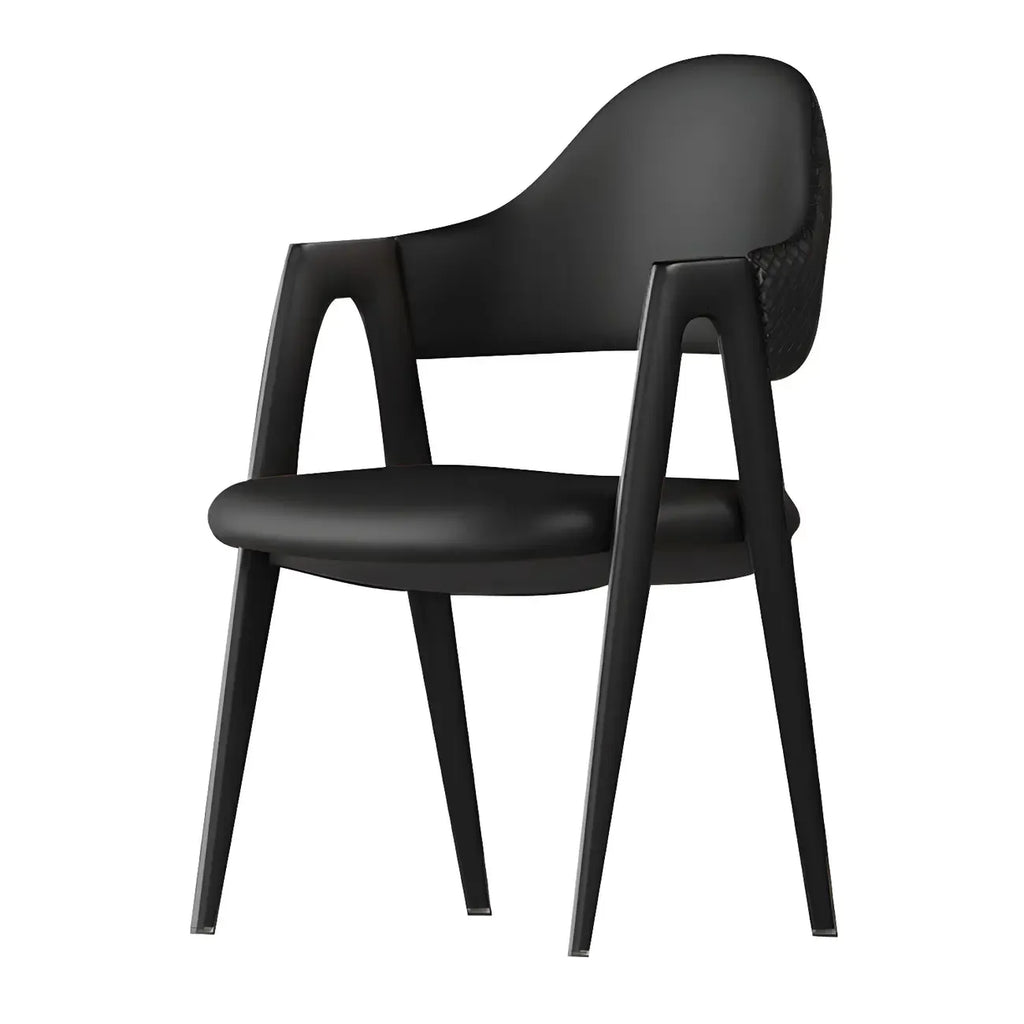 Chaise de salle à manger moderne en cuir à dossier ouvert et incurvé avec accoudoirs