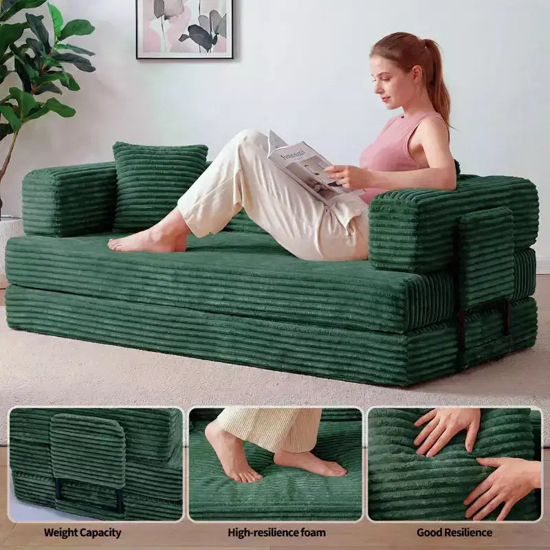Canapé-Lit Convertible 5-en-1 de 80,7 po – Velours Côtelé, 1200 lb, Aucun Assemblage Requis