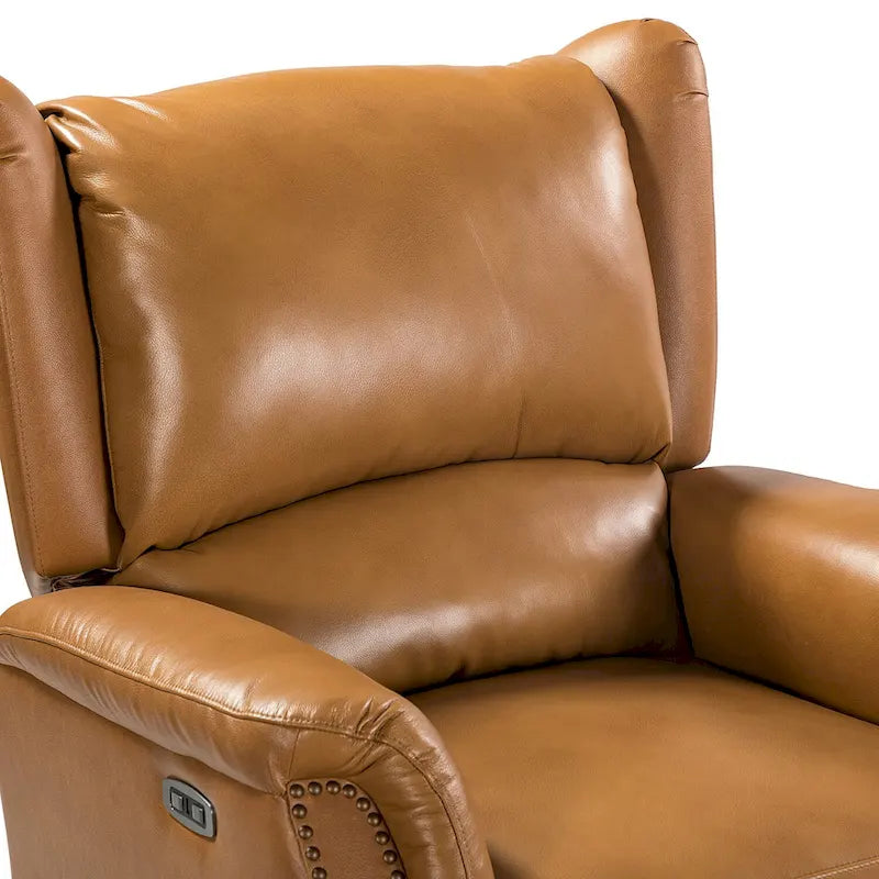 Fauteuil inclinable électrique en cuir véritable avec port USB – Ensemble de 2 fauteuils à oreilles cloutés