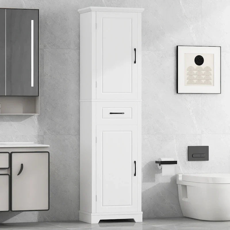 Meuble de salle de bain autoportant avec 2 portes, étagères réglables et rangement de porte, organiseur de salle de bain haut