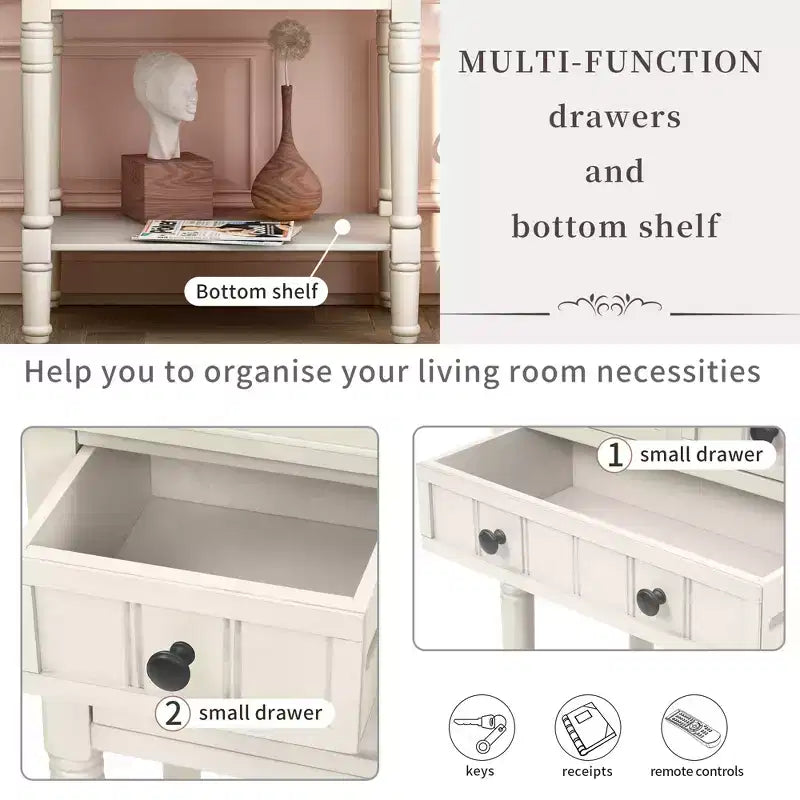 Console étroite de 60 cm avec 3 tiroirs et étagère, table d'appoint pour petite entrée ou salon