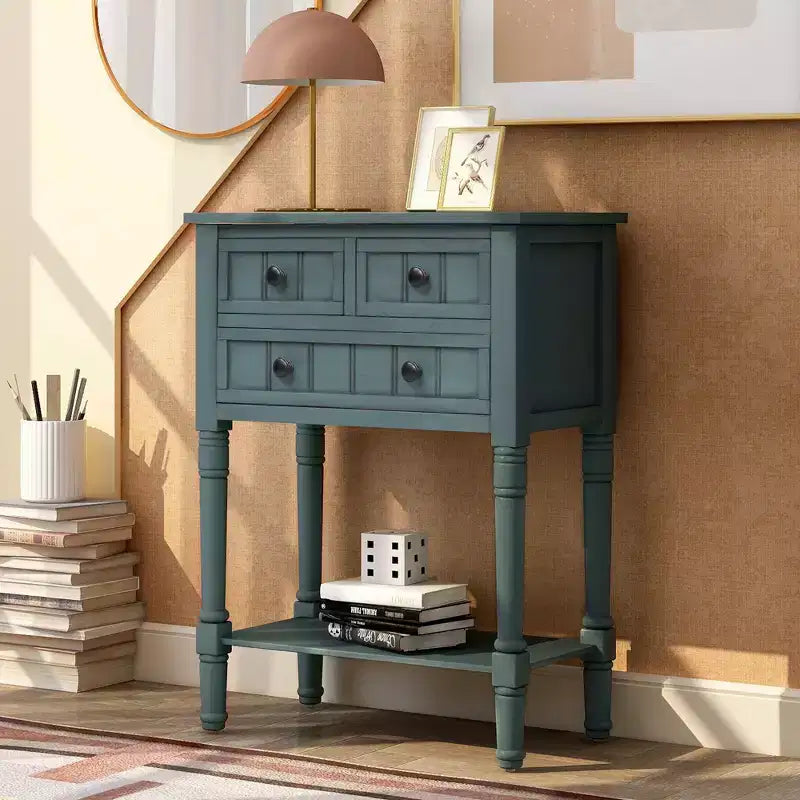 Console étroite de 60 cm avec 3 tiroirs et étagère, table d'appoint pour petite entrée ou salon