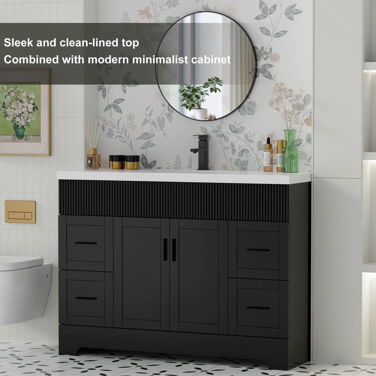 Meuble-lavabo de salle de bain Wavy Line 30/36/48 avec évier et robinet