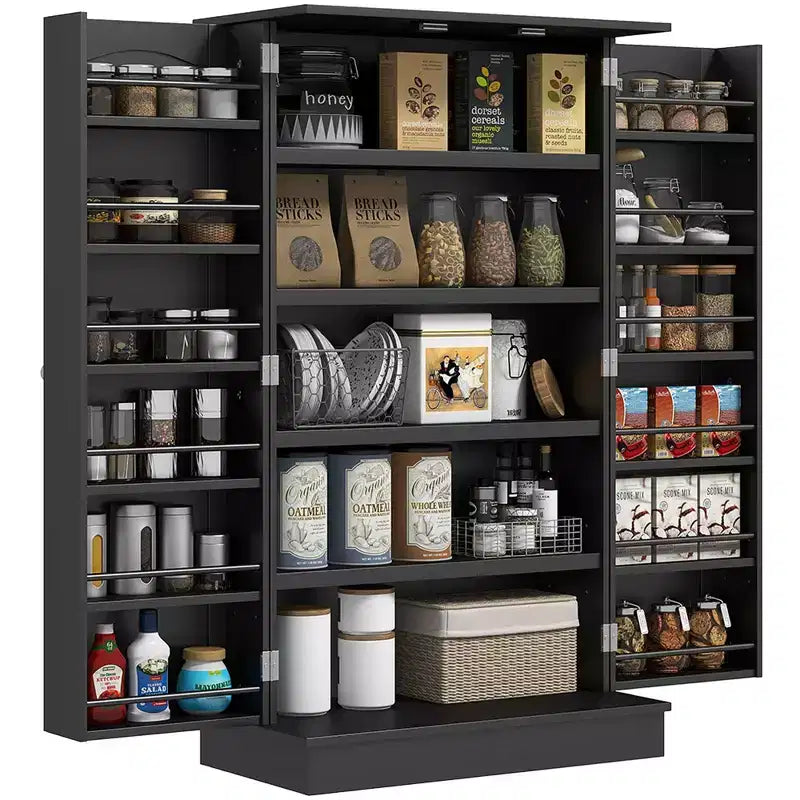 HOMCOM Meuble de cuisine 41, Armoire de cuisine à 2 portes avec 5 étagères de rangement, 12 porte-épices et étagères réglables pour salle à manger