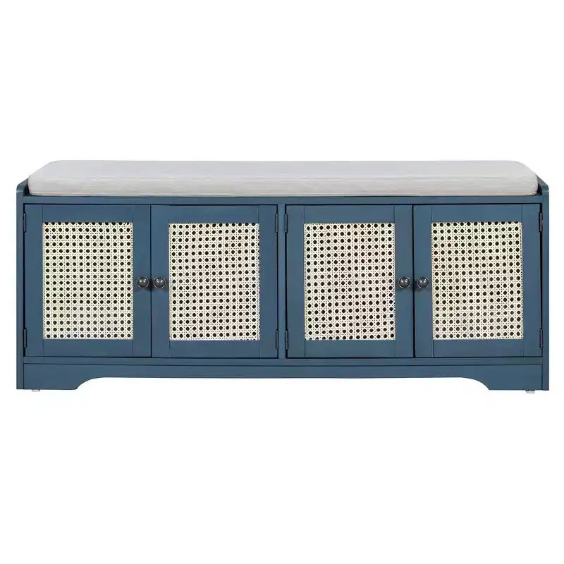 Banc de rangement rustique en bois Whisen, banc à chaussures d'entrée avec coussin amovible, étagères réglables