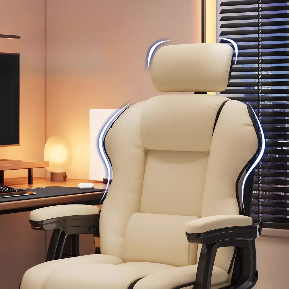 Fauteuil de direction ergonomique en cuir jaune à dossier haut