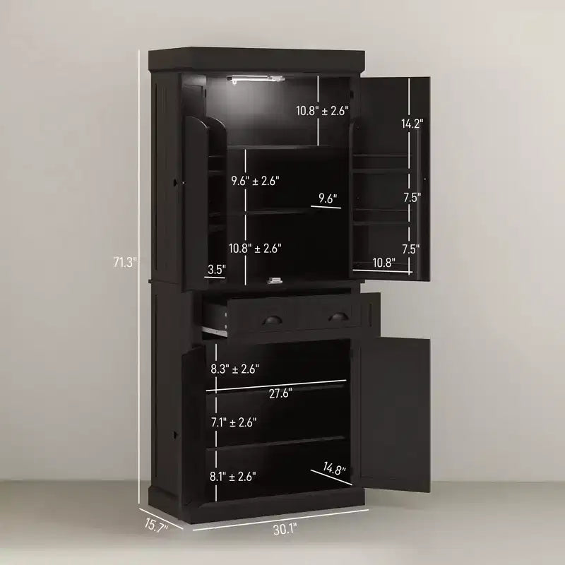 Garde-manger de cuisine de 71 po avec lumières DEL, 6 tablettes de porte, un tiroir et 4 tablettes réglables