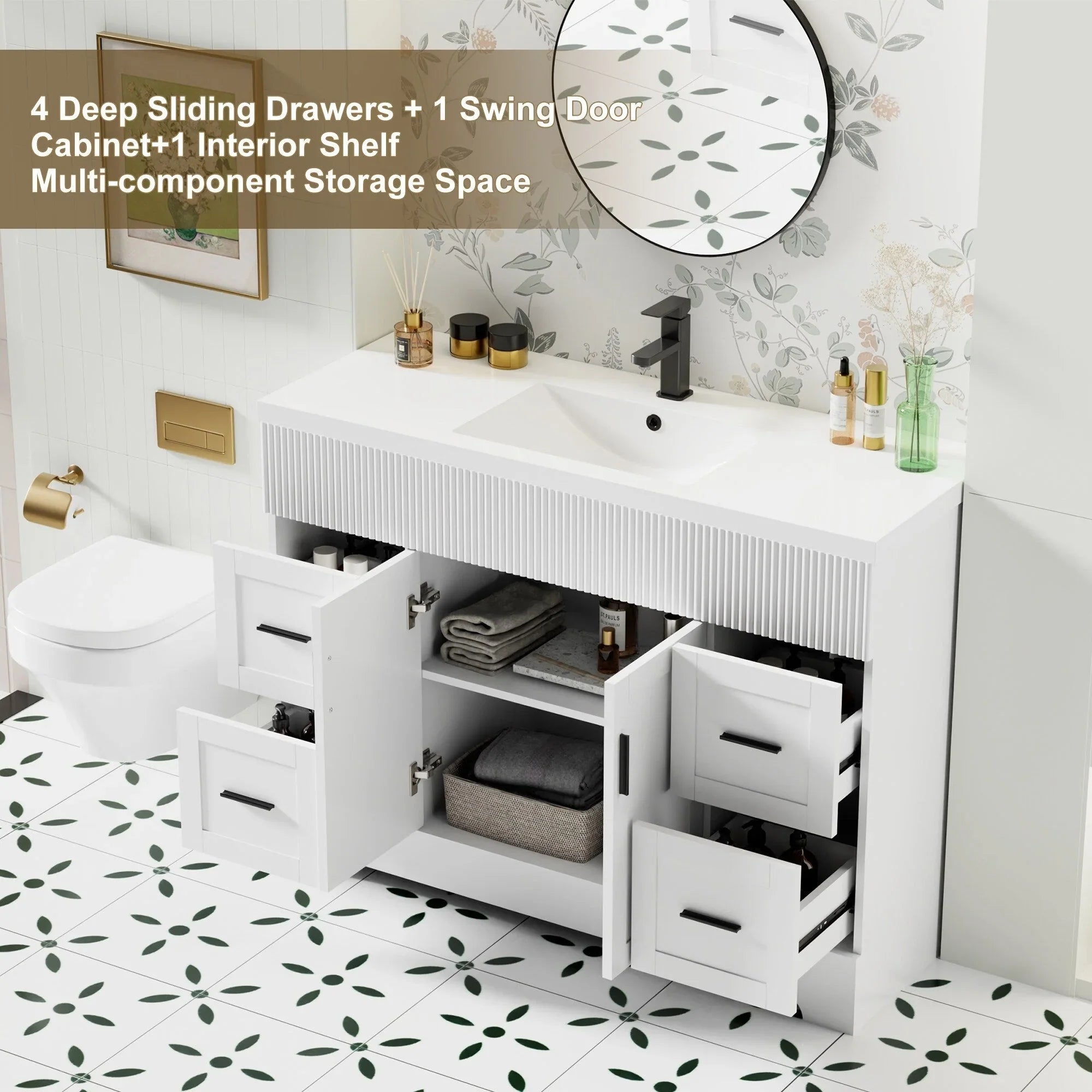 Meuble-lavabo de salle de bain Wavy Line 30/36/48 avec évier et robinet