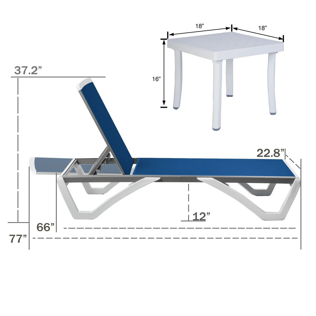 Kozyard Alan Chaise longue de patio inclinable et réglable, entièrement plate, en aluminium et résine de polypropylène