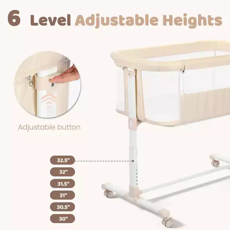Berceau cododo à roulettes – Beige / Gris / Rose, pour 1 bébé