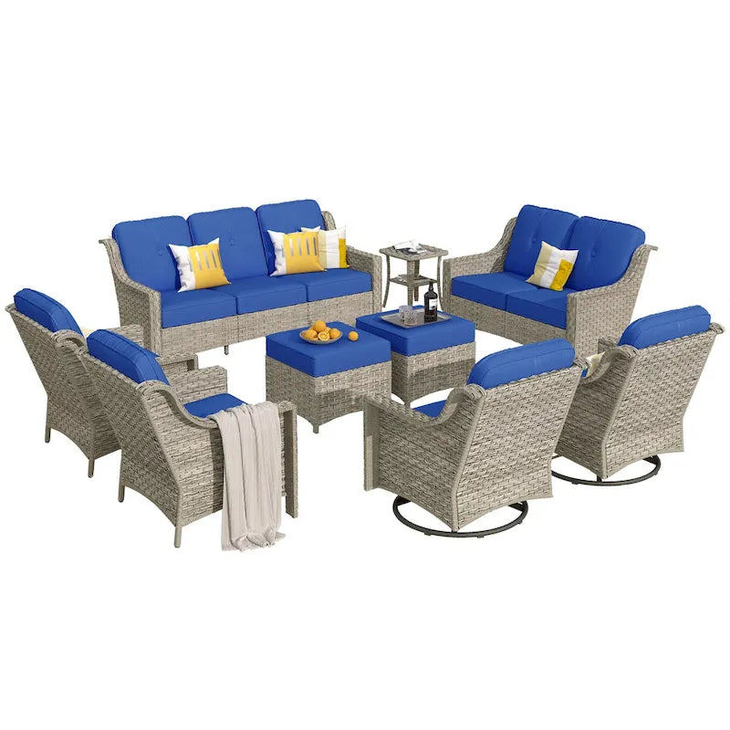 Ensemble de conversation de jardin 9 pièces XIZZI avec fauteuil pivotant