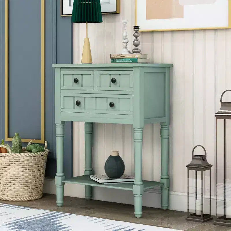Console étroite de 60 cm avec 3 tiroirs et étagère, table d'appoint pour petite entrée ou salon
