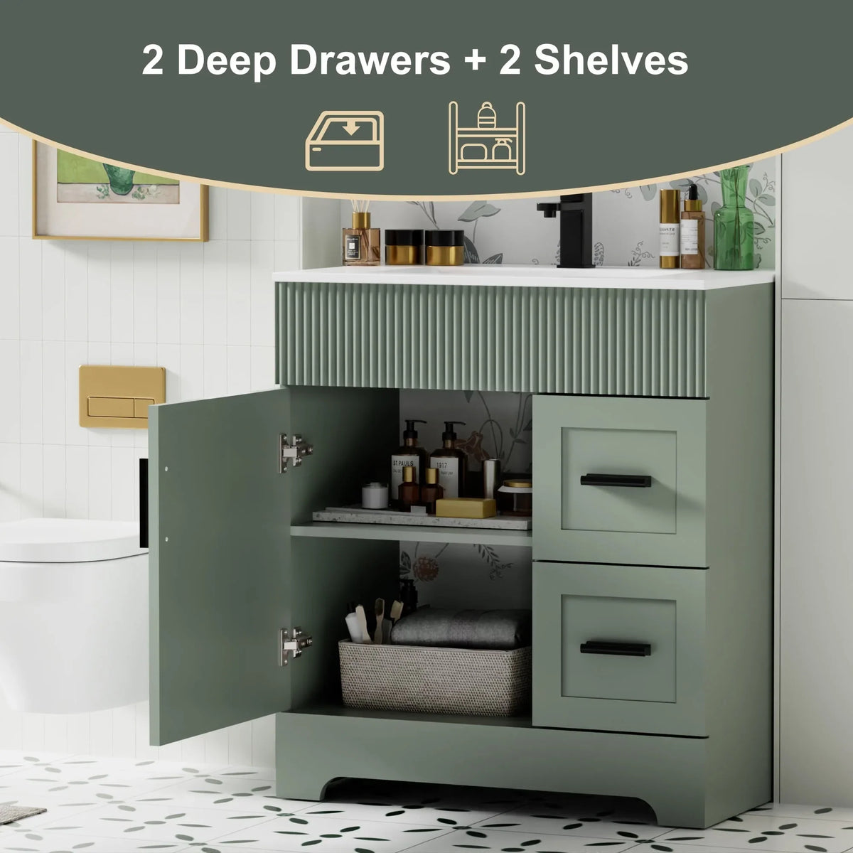 Meuble-lavabo de salle de bain Wavy Line 30/36/48 avec évier et robinet