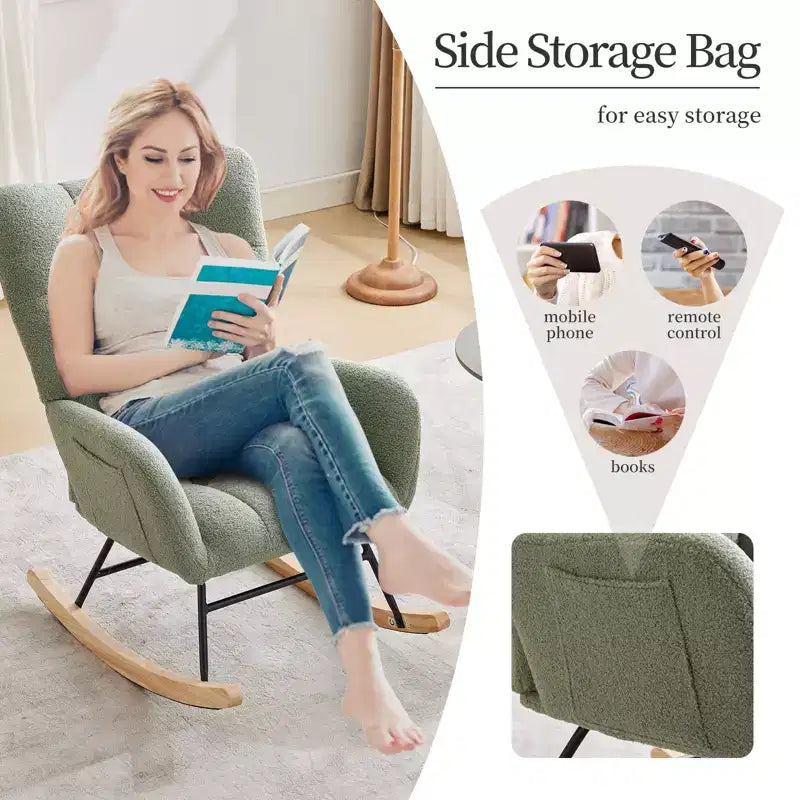 Fauteuil à bascule pour chambre d'enfant, Fauteuil à bascule pour salon pour l'allaitement, Fauteuils d'appoint confortables pour chambre à coucher, Fauteuils rembourrés en peluche Teddy pour l'intérieur