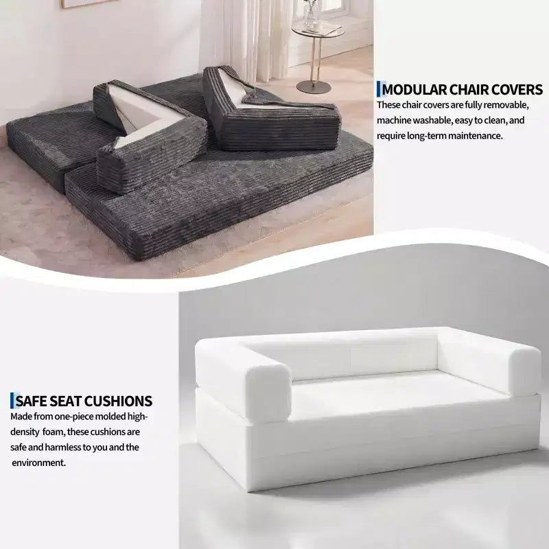 Canapé-Lit Convertible 5-en-1 de 80,7 po – Velours Côtelé, 1200 lb, Aucun Assemblage Requis