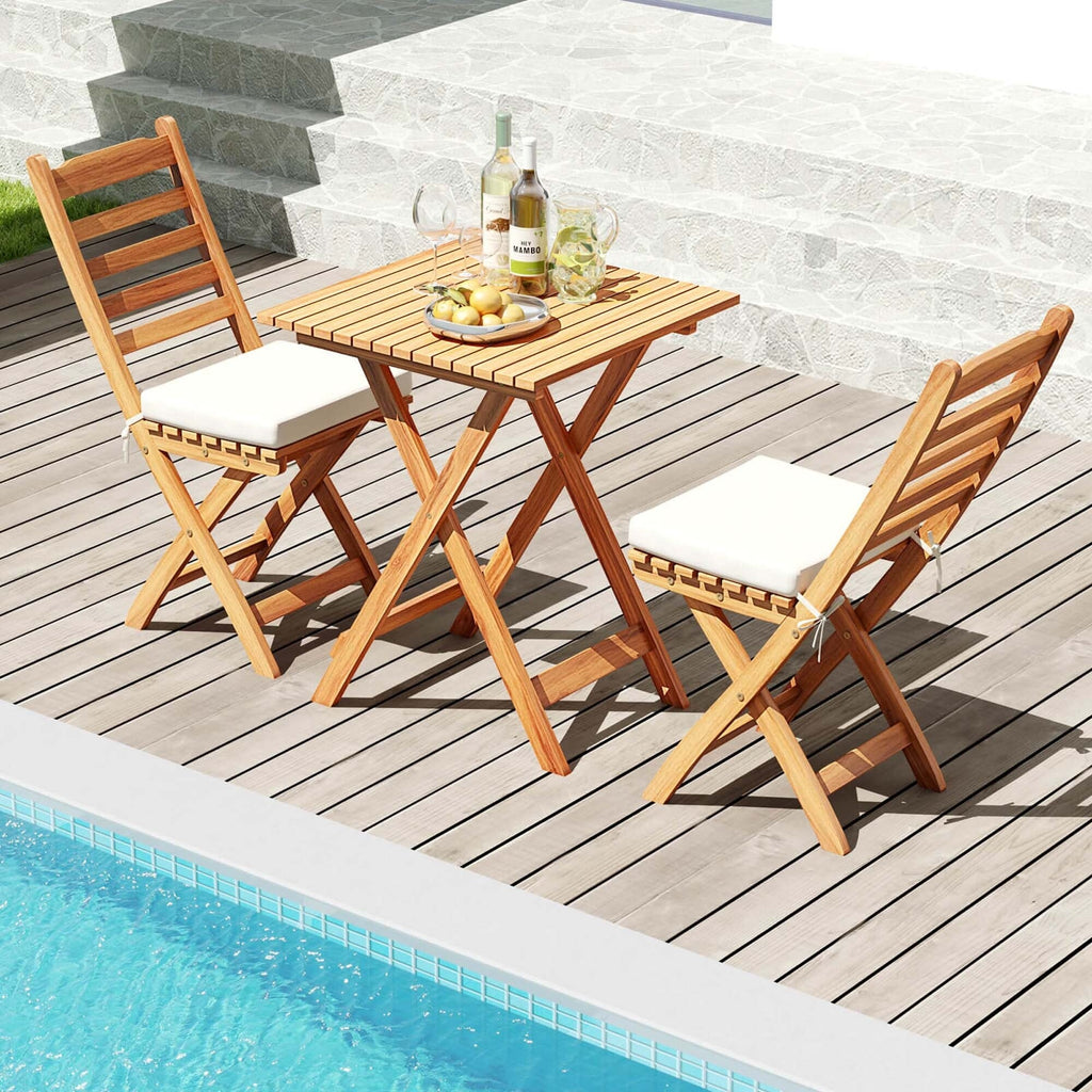 Ensemble bistrot pliant 3 pièces Patiojoy avec coussins de siège amovibles - Voir les détails