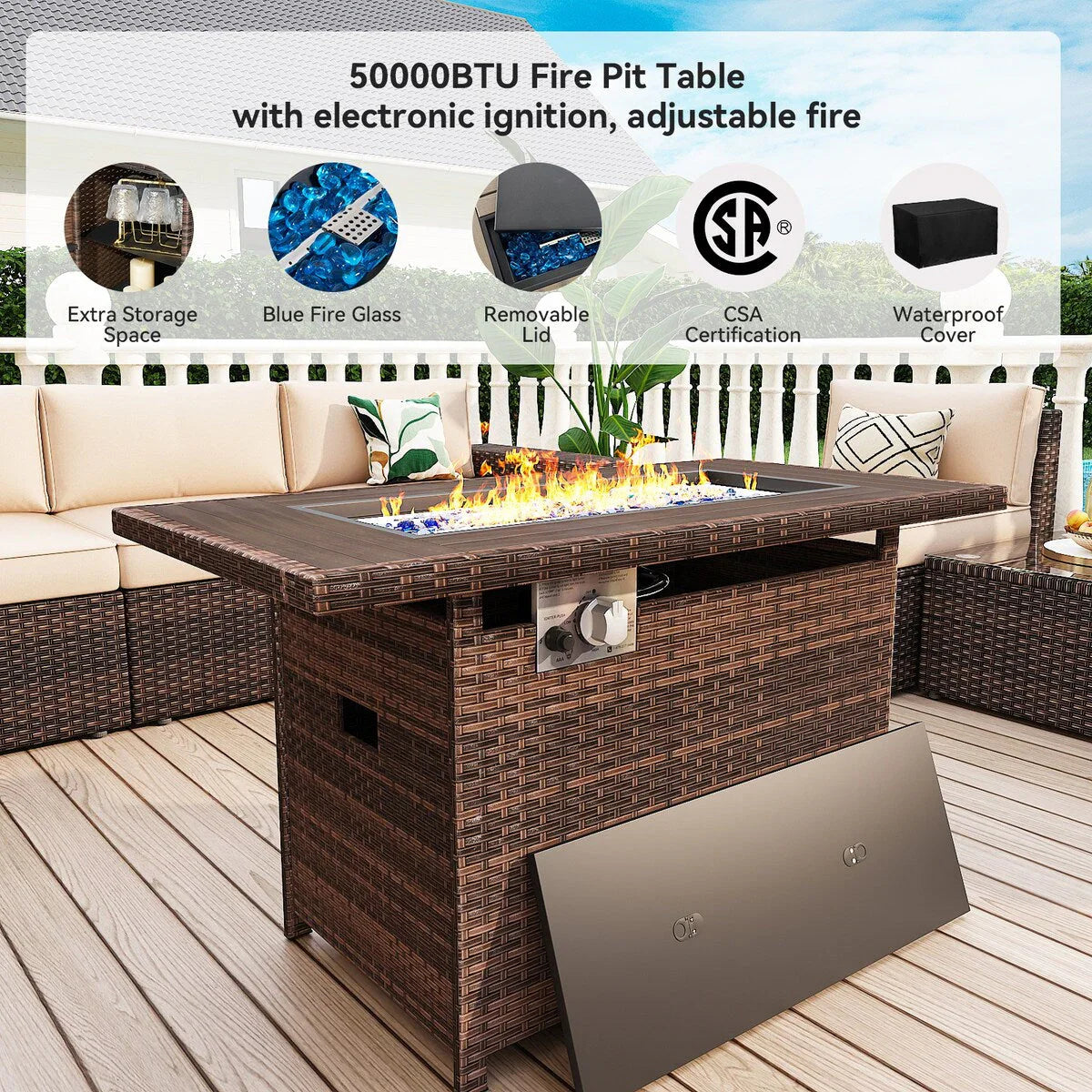 Ensemble de mobilier de jardin 13 pièces avec table brasero de 44 pouces