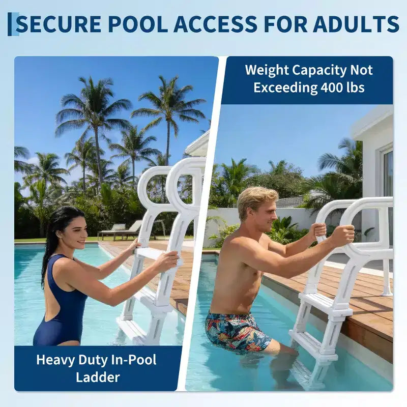 Échelle de piscine robuste à 5 marches avec double main courante Marches antidérapantes en PE résistant Capacité de 180 kg Convient aux piscines enterrées et hors sol de 122 à 137 cm