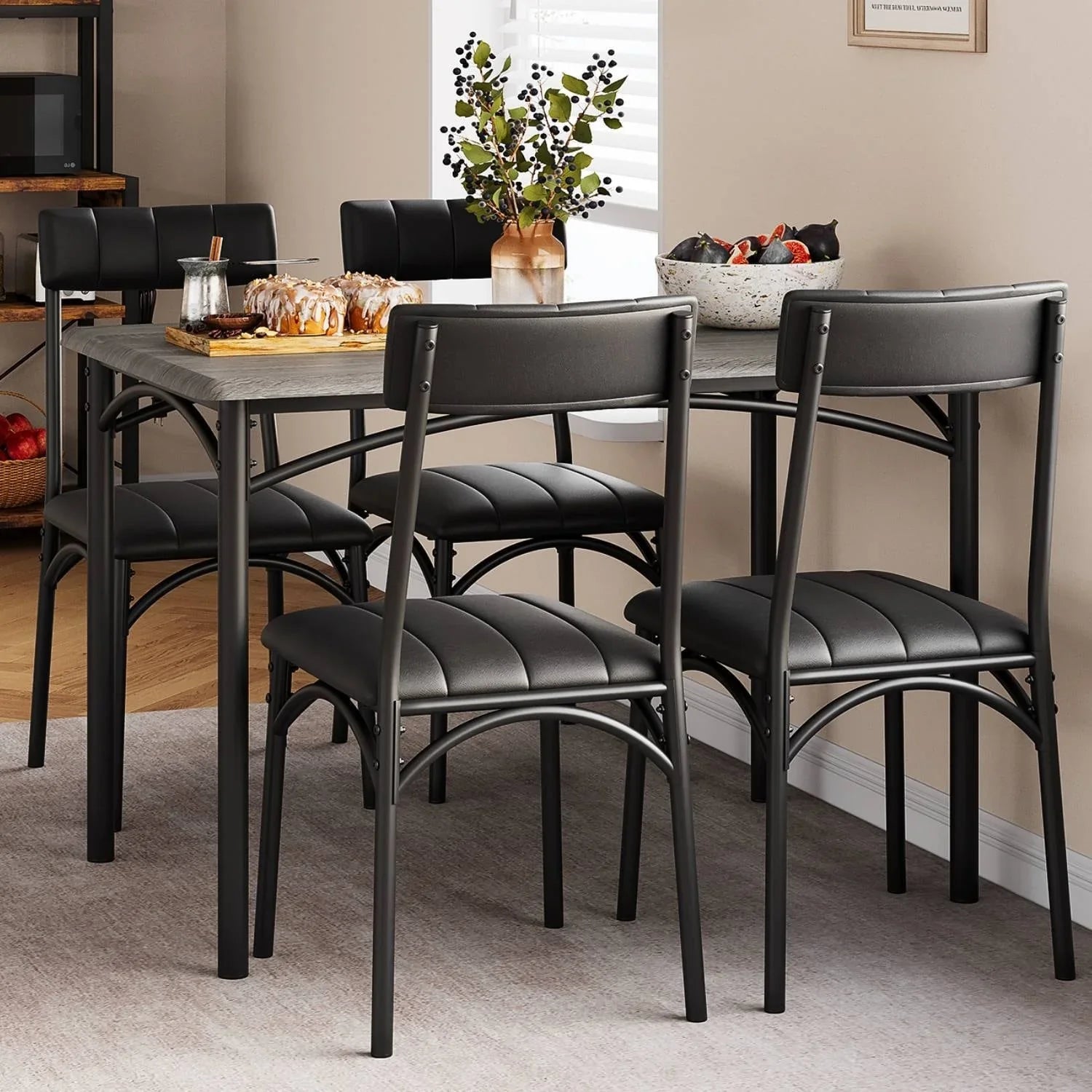 Ensemble table de salle à manger rectangulaire pour 4 avec chaises rembourrées