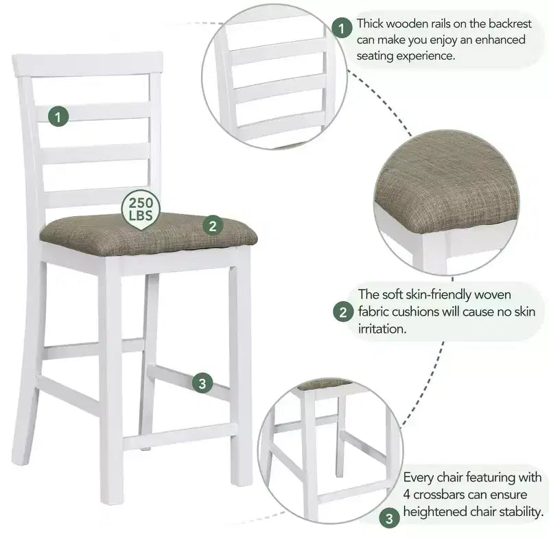 Ensemble de salle à manger 5 pièces de hauteur comptoir pour 4, table rectangulaire en bois avec étagères de rangement et compartiment à vin/barre
