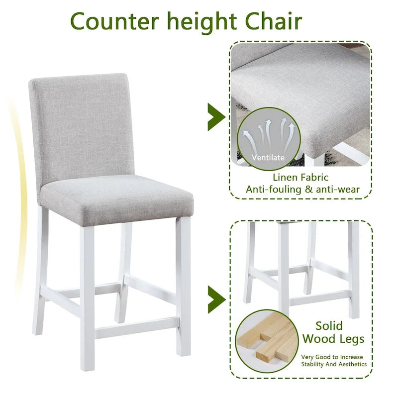 Ensemble de salle à manger moderne 5 pièces avec table carrée hauteur comptoir et 4 chaises rembourrées