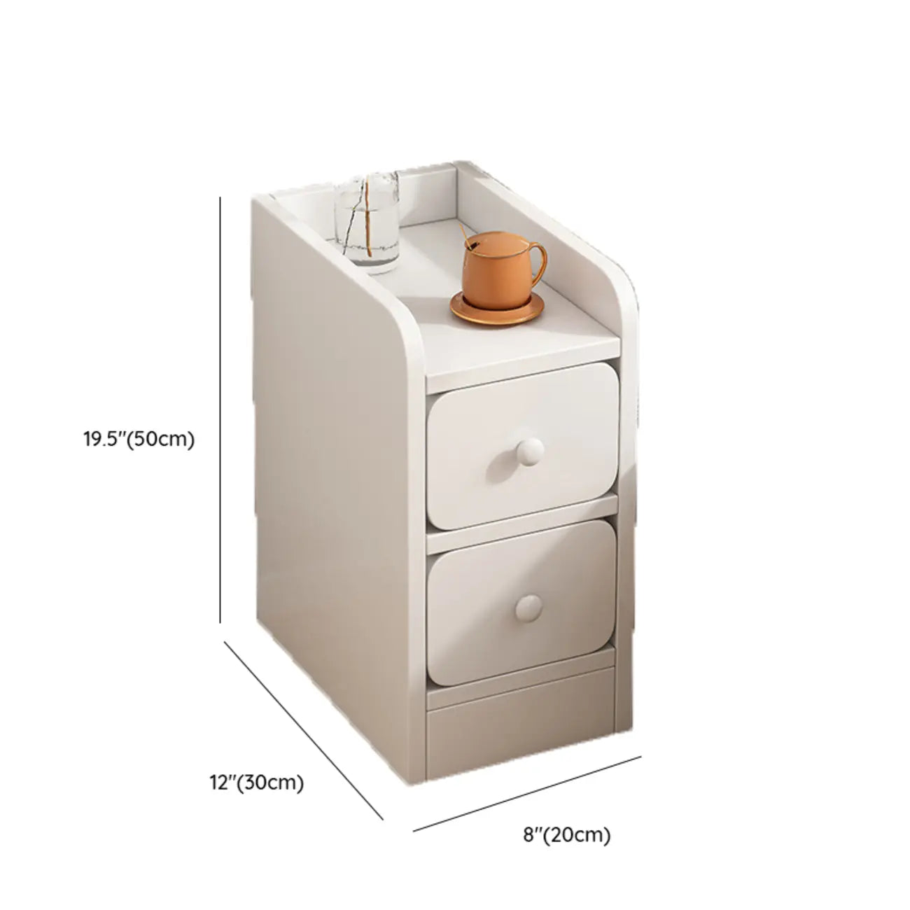 Table de chevet simple en bois naturel blanc à 2 tiroirs
