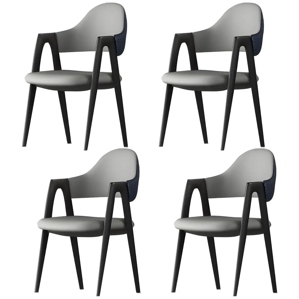 Chaise de salle à manger moderne en cuir à dossier ouvert et incurvé avec accoudoirs