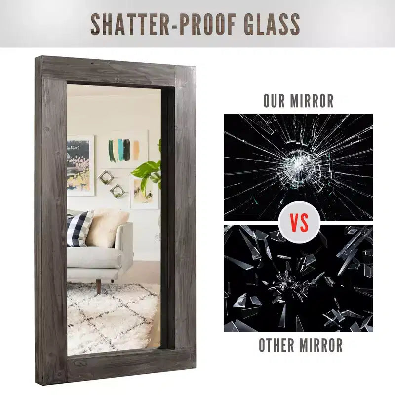 Miroir pleine longueur mural rectangulaire en bois massif marron 71x31 pouces, d'occasion, sans support de fixation