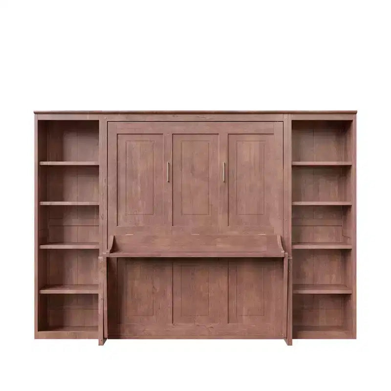 Lit escamotable grand lit/deux places avec bureau et étagère, brun foncé - ModernLuxe