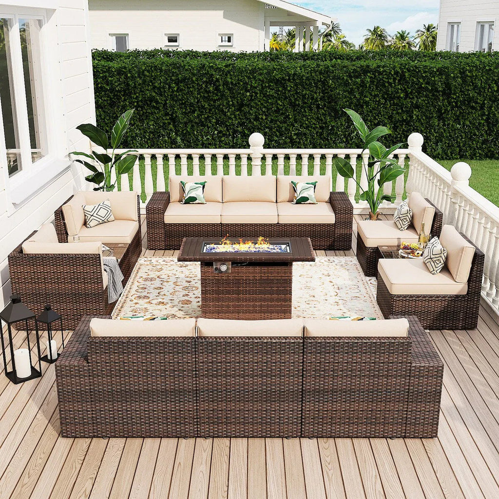 Ensemble de mobilier de jardin 13 pièces avec table brasero de 44 pouces