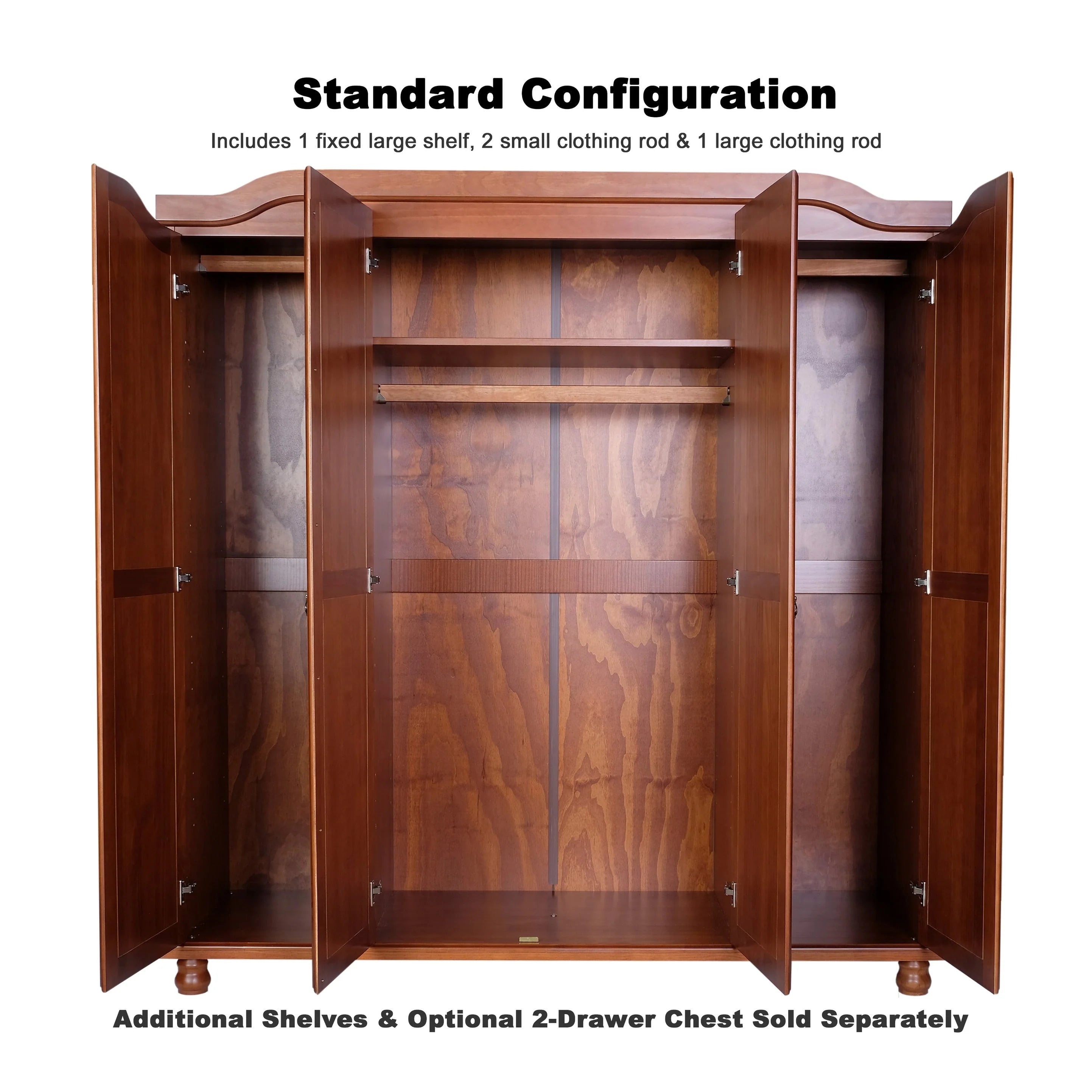 Palace Imports Kyle Armoire 4 portes 100 % en bois massif avec portes en bois massif ou portes miroir