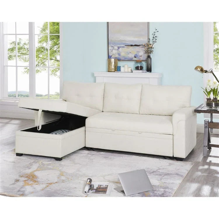 Canapé d'angle réversible convertible avec lit gigogne, méridienne de rangement et pieds durables
