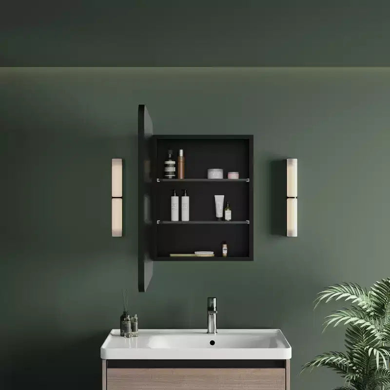 Armoire à pharmacie LED noire / blanche / dorée, porte simple, charnière à gauche ou à droite, encastrée ou murale
