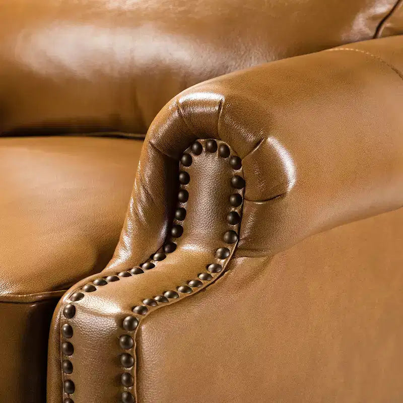 Ensemble de 2 fauteuils inclinables modernes en cuir véritable Elisabete avec garniture cloutée vintage pour salon et chambre à coucher | ART OF LIVING DESIGNS