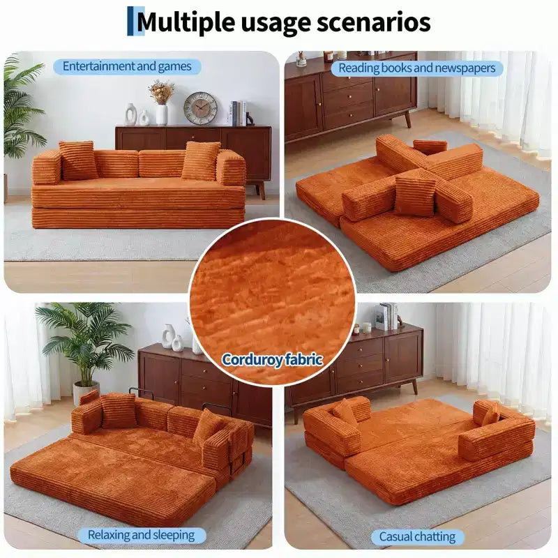 Canapé-Lit Convertible 5-en-1 de 80,7 po – Velours Côtelé, 1200 lb, Aucun Assemblage Requis
