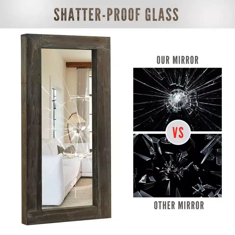 Miroir pleine longueur mural rectangulaire en bois massif marron 71x31 pouces, d'occasion, sans support de fixation