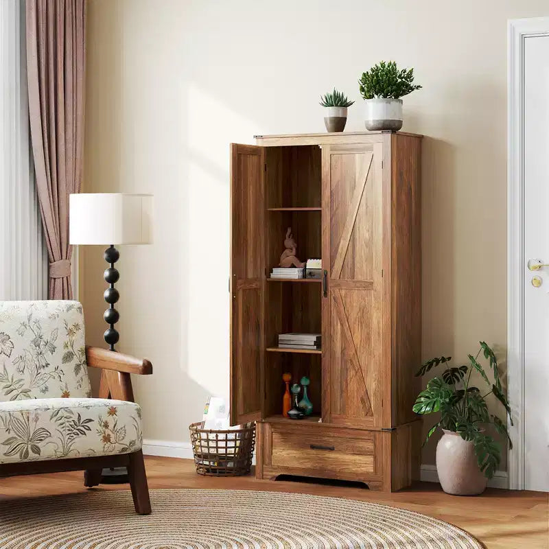 HOMCOM Armoire de garde-manger de ferme de 183 cm avec portes de grange, meuble de rangement de cuisine haut avec étagères réglables et tiroir
