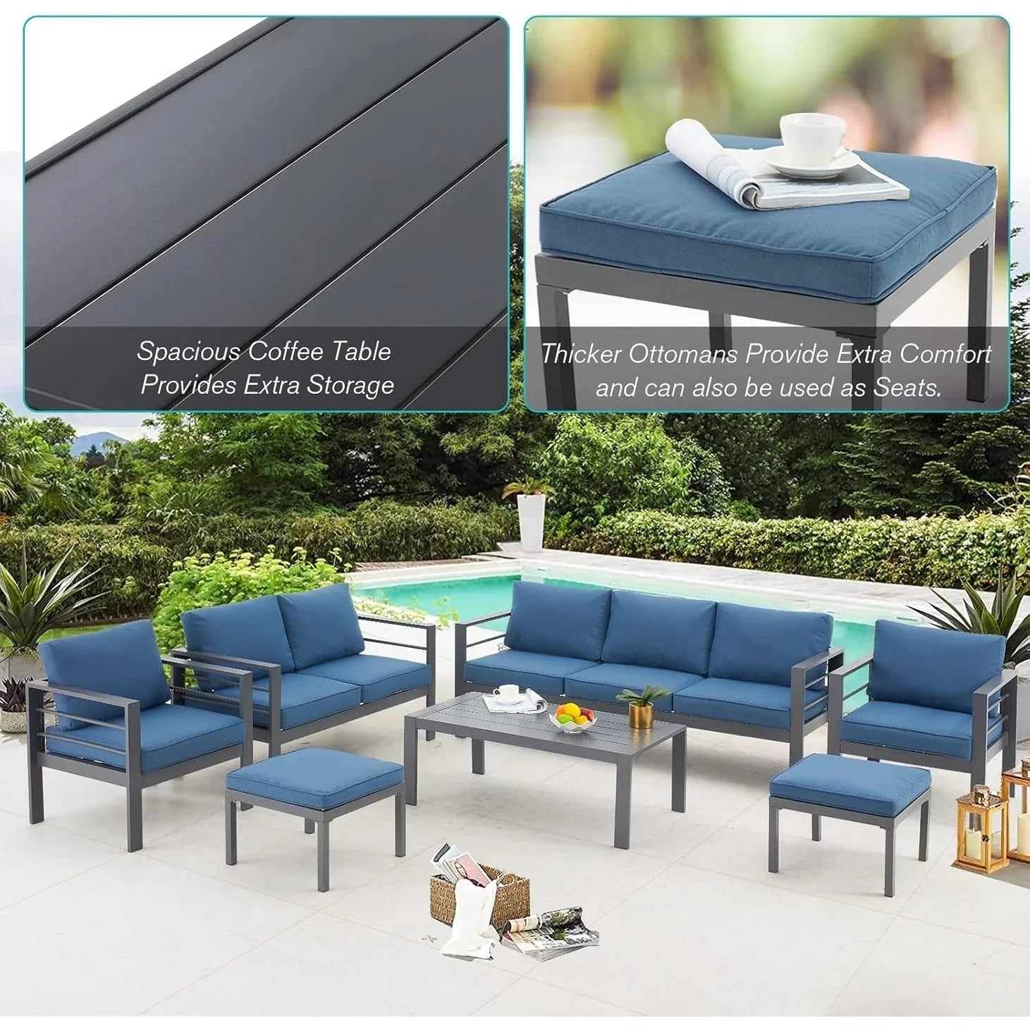 AECOJOY Ensemble de 7 Meubles de Jardin en Aluminium pour Extérieur