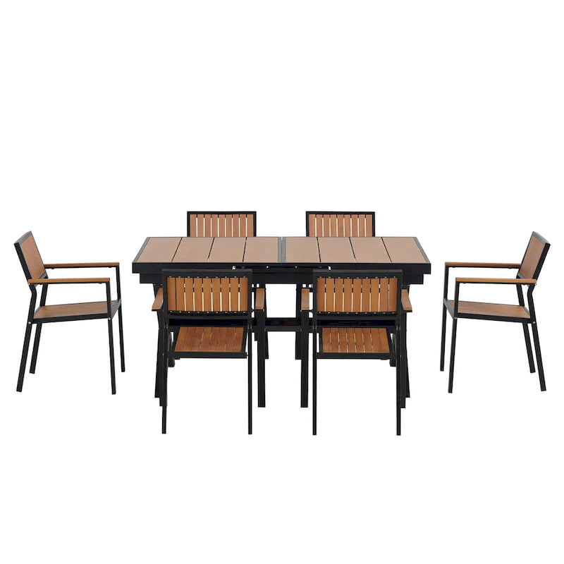 Ensemble de salle à manger d'extérieur extensible 7 pièces avec table extensible et 6 fauteuils