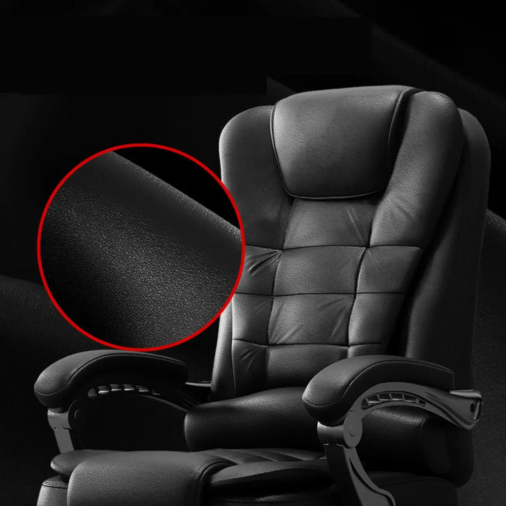 Chaise de bureau pivotante ergonomique en cuir noir avec repose-pieds