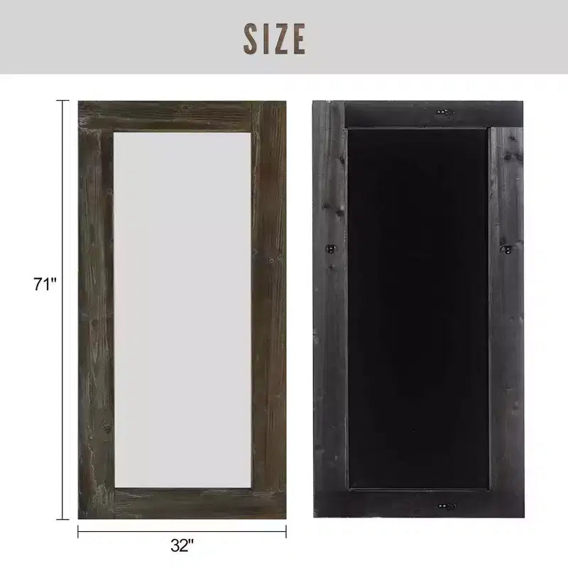 Miroir pleine longueur mural rectangulaire en bois massif marron 71x31 pouces, d'occasion, sans support de fixation