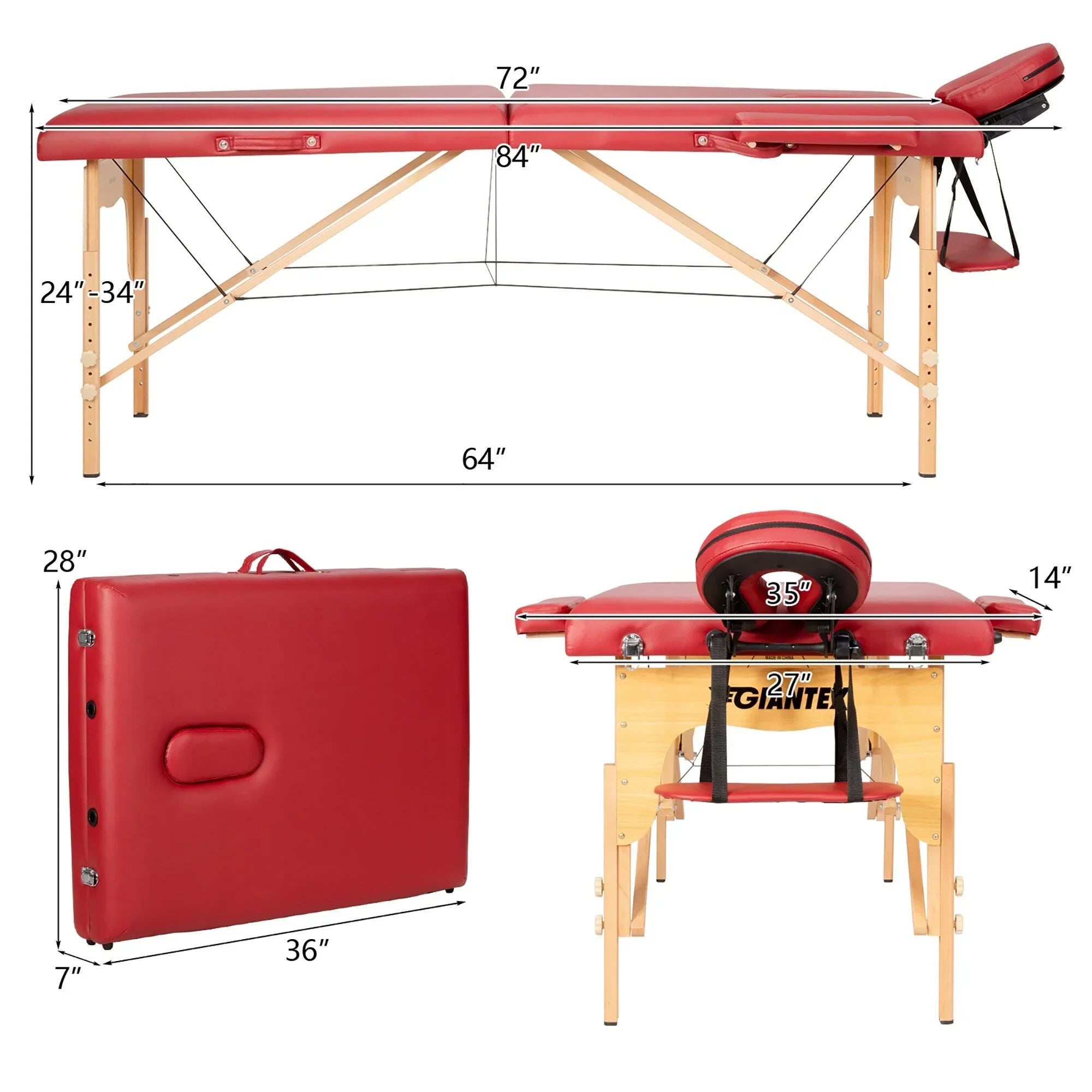Table de Massage Portable 84L Réglable pour Soins du Visage, Tatouage, avec Housse de Transport