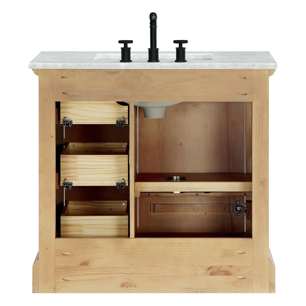Meuble sous-vasque Hervas avec plateau en marbre naturel, sans miroir