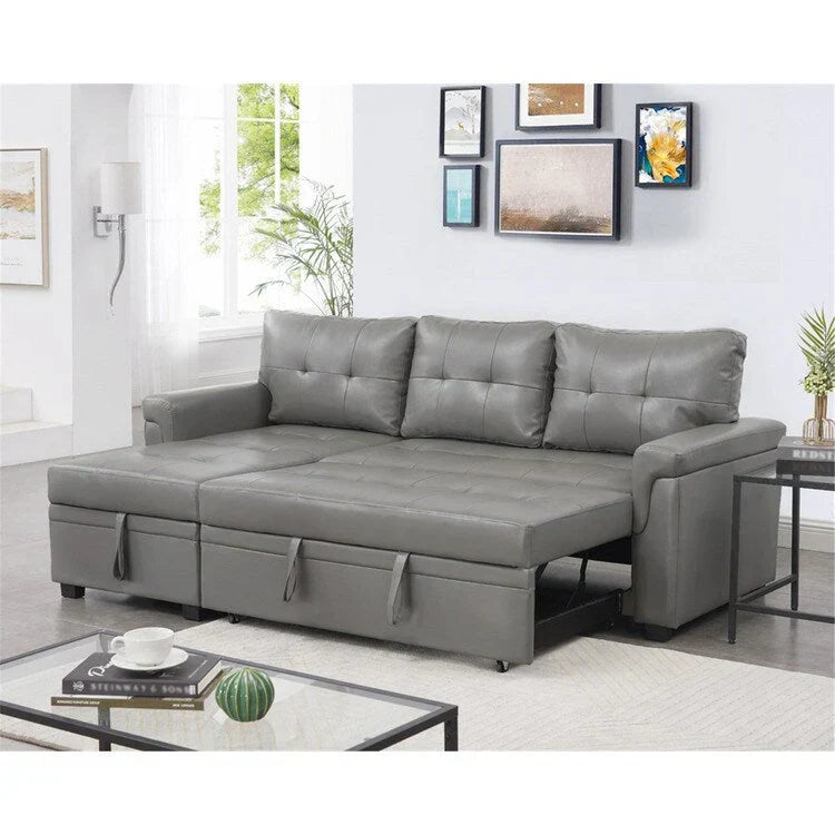 Canapé d'angle réversible convertible avec lit gigogne, méridienne de rangement et pieds durables