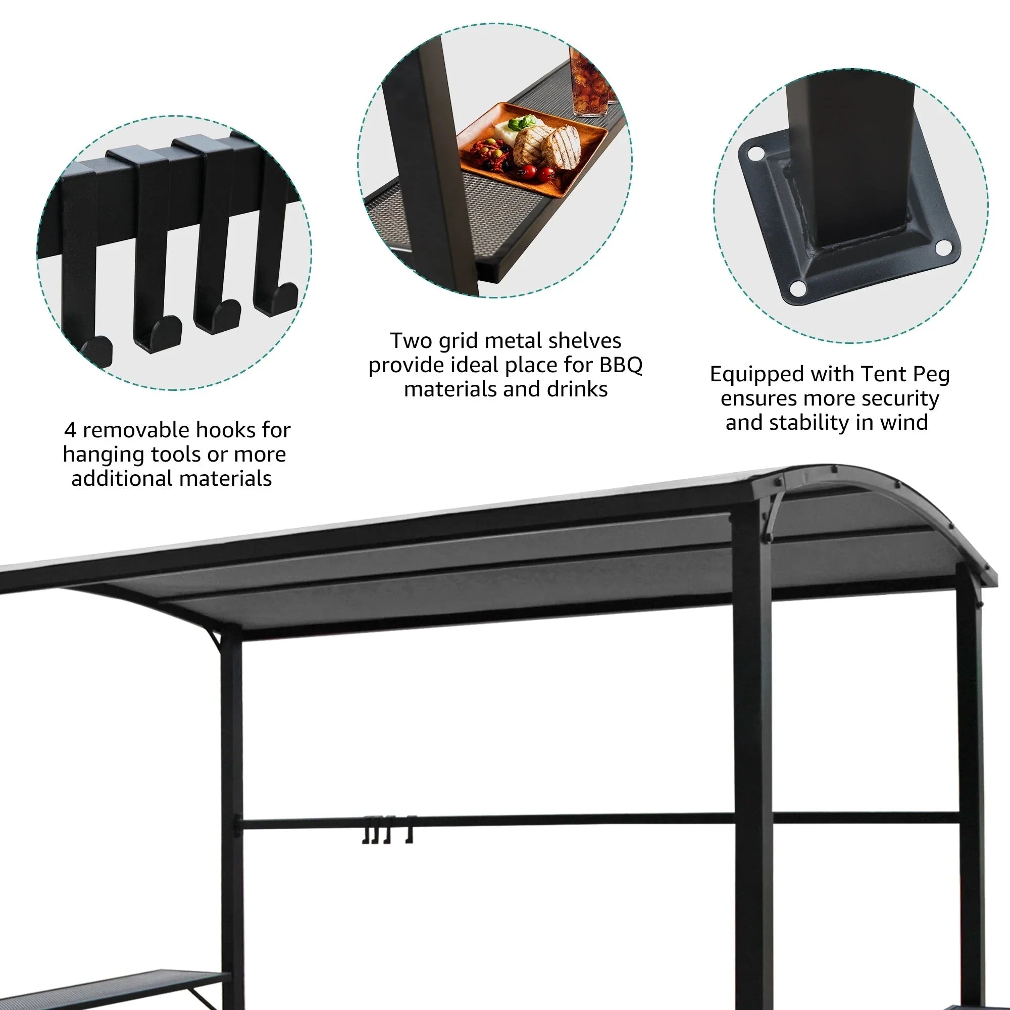 Abri barbecue en acier avec auvent, 1,5 x 2,4 m