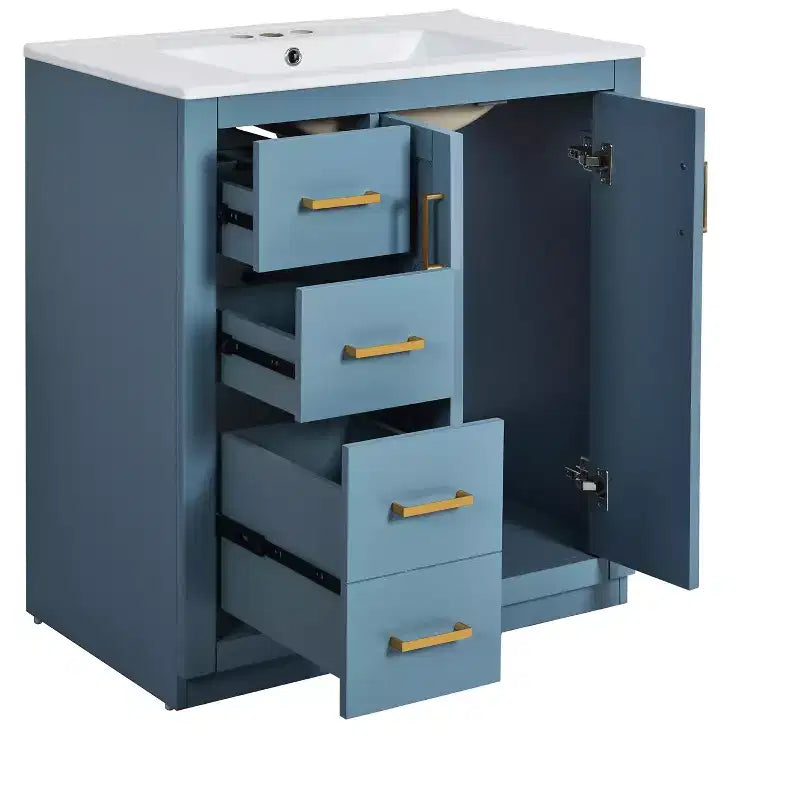 Meuble-lavabo simple de 30 po avec armoire et 3 tiroirs – Noir / Bleu / Vert / Indigo / Blanc