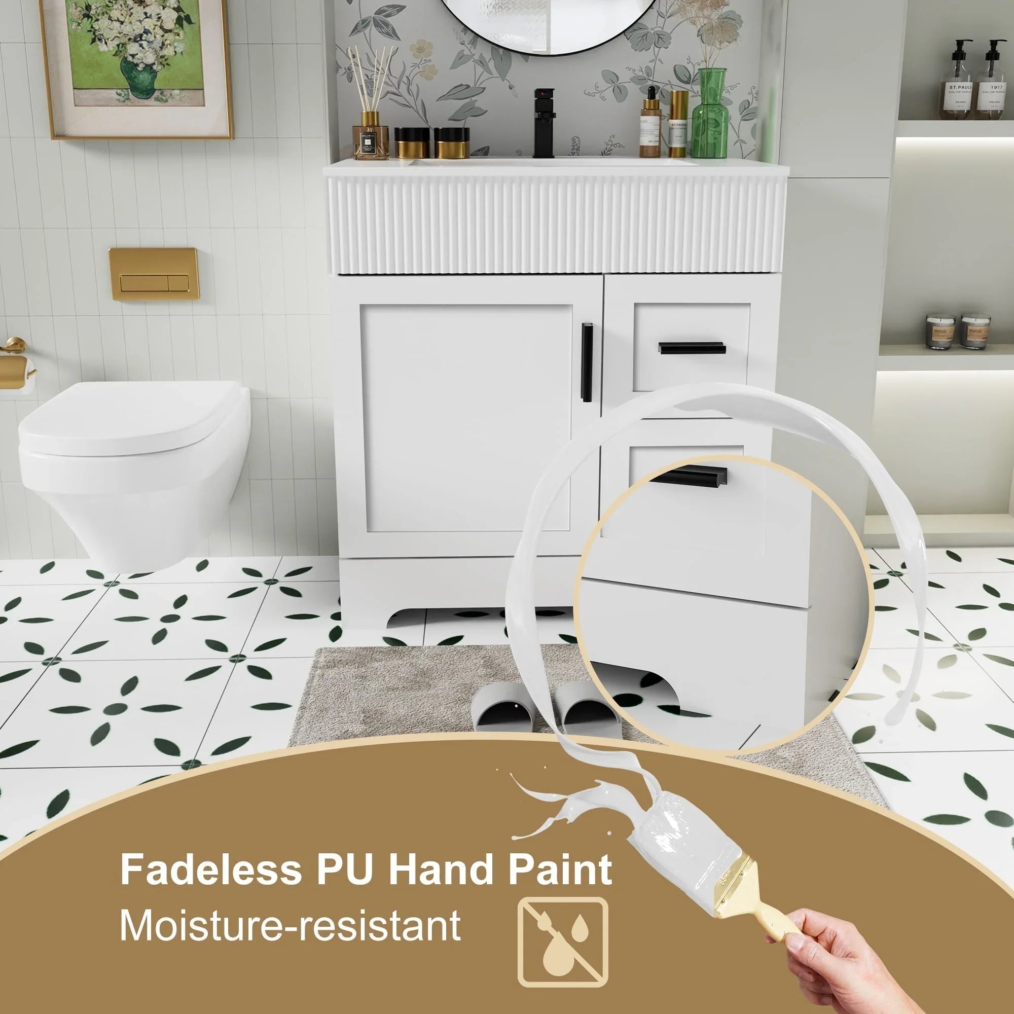 Meuble-lavabo de salle de bain Wavy Line 30/36/48 avec évier et robinet
